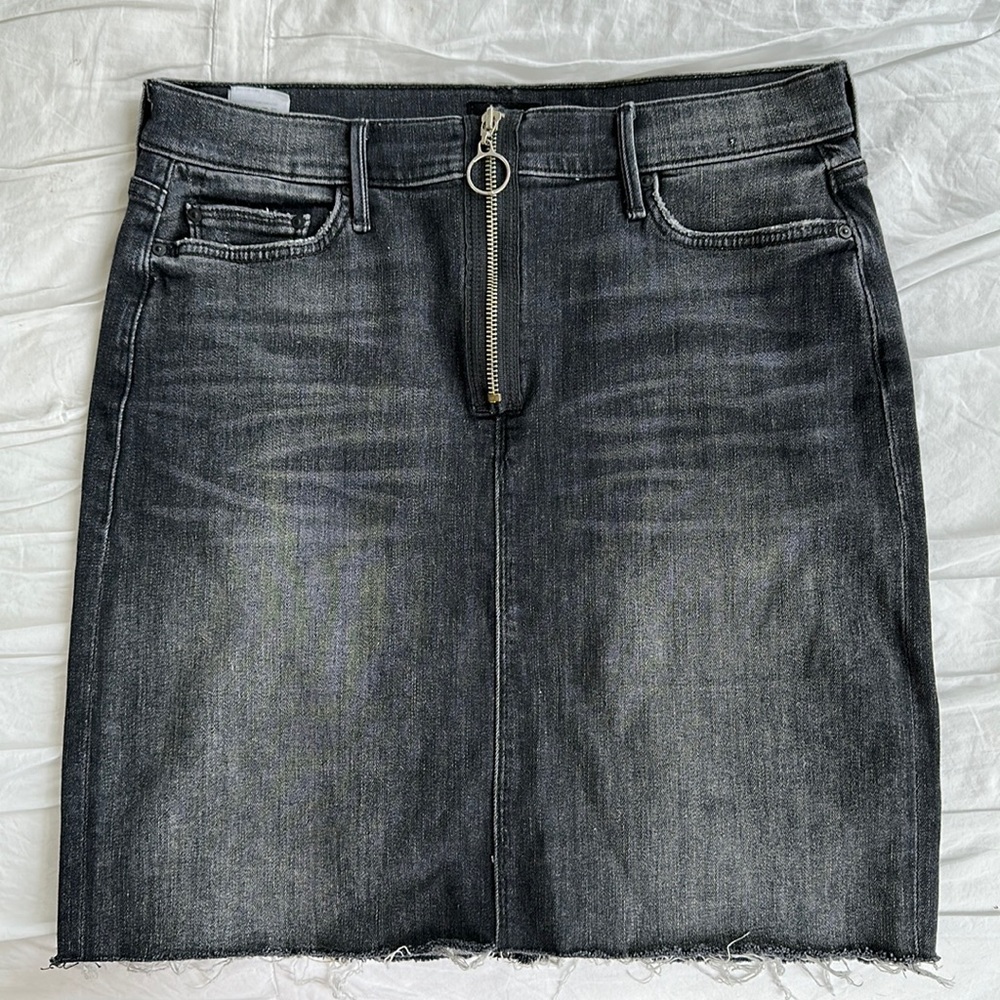 MOTHER Swooner Stretch Distressed Denim Skirt, Sz 29